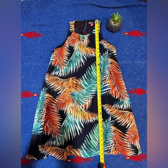 😊Vince Camuto Sundress  Multicolor Palms Sheer Sleeveless Scoop Neck size PS - Picture 7 of 11